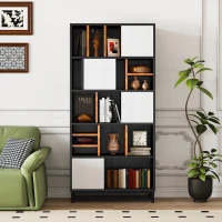Mobile Libreria con 5 Ripiani in MDF per Soggiorno, Studio o Cucina, 80x35x165 cm, Nero e Bianco(m-1)
