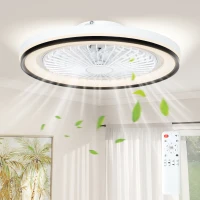 HOMCOM Ventoinha de Teto com Luz LED 48,5 W Motor DC Reversível Silenciosa com Controlo Remoto 6 Velocidades Temporizador  Ø48x13 cm Branco(m-11)