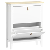 HOMCOM Sapateira Estreita com 2 Gavetas Prateleiras Ajustáveis e Puxadores em PU para 14 Pares de Sapatos 80x24x95,5 cm Branco(m-1)