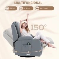 HOMCOM Poltrona de Massagem Reclinável até 150° com 8 Pontos de Massagem por Vibração Função de Aquecimento 85x94x104 cm Cinza(m-5)