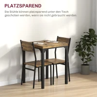 HOMCOM 3-teilige Essgruppe, Esstisch-Set, 1 Tisch, 2 Stühle, MDF+Metall, Braun(m-4)