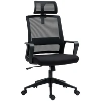 HOMCOM Scaun de Birou Ergonomic cu Tetieră, Înălțime Reglabilă și Funcție de Balansare, 60x64x102-112 cm, Negru(m-11)