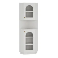 Armadio da bagno con barra luminosa, armadio angolare con due ripiani portaoggetti, 45x45x166.5 cm, Bianco(m-2)