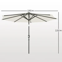 Outsunny Chapéu de Sol para Jardim Ø292x252 cm com Inclinação Ajustável até 45° Luzes LED Solares e Manivela Creme(m-3)