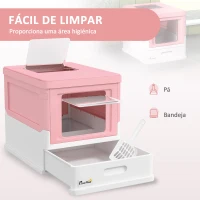 PawHut Caixa de Areia para Gatos Dobrável Caixa de Areia para Gatos Fechada com Bandeja Removível e Pá 47,5x35,5x36,7cm Rosa(m-4)