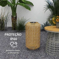 Outsunny Candeeiro Solar em Vime Sintético com Luzes LED Ligação e Desligação Automática Desenho Boémio Impermeável Ø30x55 cm Madeira(m-7)