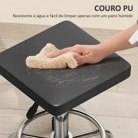 HOMCOM Banco Giratório com Rodas Altura Regulável 50-66 cm Assento Estofado em Imitação de Couro  34x34x50-66 cm Preto(m-7)