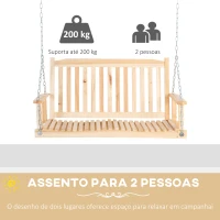 Outsunny Baloiço de Madeira de 2 Lugares com Correntes Ajustáveis e Desenho em Ripas Carga de 200 kg 117x69x60 cm Madeira(m-4)