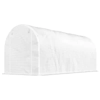 Outsunny Estufa tipo Túnel 500x200x205 cm Estufa de Jardim com Porta Enrolável e 8 Janelas Cobertura de PE 140 g/m² Branco(m-11)