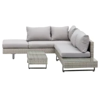 Outsunny Conjunto de Móveis de Vime 3 Peças Mesa de Centro Sofá Duplo e Sofá de 3 Lugares para Terraço Jardim Pátio Cinza(m-10)