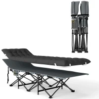 Outsunny Cama Dobrável para Campismo Portátil com Apoio para Cabeça Colchão Amovível e Bolsa de Transporte 196x68x37 cm Preto(m-1)