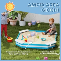 AIYAPLAY Sabbiera per Bambini con 4 Sedute Angolari in Legno, Età 3-6 Anni, 133x133x16 cm, Blu e Bianco(m-4)