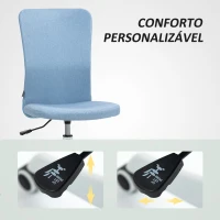 HOMCOM Cadeira de Escritório sem Apoio para os Braços Estofada em Linho Sintético com Altura Ajustável 53x43x85-93 cm Azul(m-7)