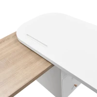 Escritorio de esquina en forma de L, mesa de computadora multifuncional con gabinete de almacenamiento móvil y amplia superficie de trabajo, 135×55×76 cm, Color natural + Blanco.(m-6)