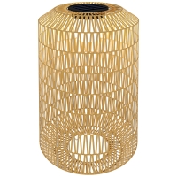 Outsunny Candeeiro Solar em Vime Sintético com Luzes LED Ligação e Desligação Automática Desenho Boémio Impermeável Ø30x55 cm Madeira