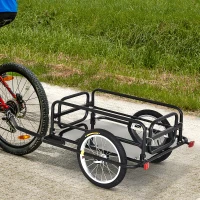 PawHut Reboque de bicicleta dobrável para carregamento de bagagem de 40kg com estrutura de aço leve e refletores 139x71,5x49 cm Preto(m-2)