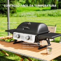 Outsunny Barbecue a Gás com 2 Queimadores de Aço Inoxidável 3 KW Prateleiras Laterais Bandeja e Termómetro 101x48x41 cm Preto(m-6)