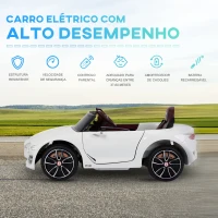 HOMCOM Carro elétrico infantil com licencia de Bentley GT para crianças acima de 3 anos com controle remoto 2 velocidades com faróis musica 108x60x43 cm Branco(m-4)