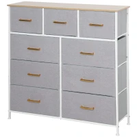 HOMCOM Cómoda com 9 Gavetas Estofada em Borreguito Cómoda de Tela com Estrutura de Aço Cómoda para Dormitório 100x30x99 cm Cinzento(m-11)