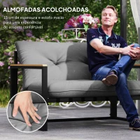 Outsunny Conjunto de Jardim de 4 Peças com 2 Poltronas e 1 Sofá de 2 Lugares com Almofadas e Mesa de Centro Cinzento e Preto(m-6)