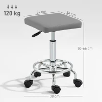 HOMCOM Banco Giratório com Rodas Altura Regulável 50-66 cm Assento Estofado em Imitação de Couro  34x34x50-66 cm Cinzento(m-3)