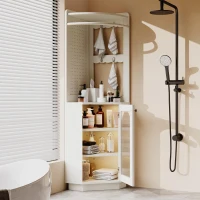 Armoire de salle de bain avec bande lumineuse, armoire d'angle avec espace de rangement, 45×45×166,6 cm, Blanc(m-1)