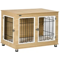 PawHut Gaiola para Cães com Mesa Auxiliar e Almofada Lavável Gaiola para Animais com Estrutura de Aço para Cães Médios e Grandes 90x58x65 cm Carvalho(m-10)