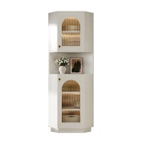 Armadio da bagno con barra luminosa, armadio angolare con due ripiani portaoggetti, 45x45x166.5 cm, Bianco(m-9)