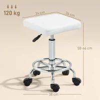 HOMCOM Banco Giratório com Rodas Altura Regulável 50-66 cm Assento Estofado em Imitação de Couro  34x34x50-66 cm Branco(m-3)