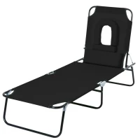 Outsunny Adjustable Sun Lounger W/Pillow-Black(m-14)