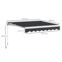 Outsunny Toldo Retrátil Elétrico ou Manual 250x200 cm Toldo Portátil para Varanda com Controlo Remoto Manivela Manual Cinzento Escuro(m-3)