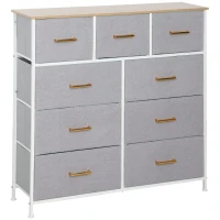 HOMCOM Cómoda com 9 Gavetas Estofada em Borreguito Cómoda de Tela com Estrutura de Aço Cómoda para Dormitório 100x30x99 cm Cinzento(m-10)