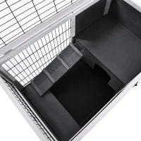 PawHut Coelheira de madeira gaiola para pequenos animais de estimação portátil com telhado de abertura rampa de bandeja removível para cobaias 90x53x59 cm cinza e branco(m-8)