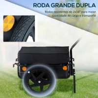 HOMCOM Reboque de Bicicleta para Carrinho de Carga 40kg com Capa em Tecido Oxford Refletores Estrutura em Aço e Alças para Bagagem 144x59x80 cm Preto(m-6)