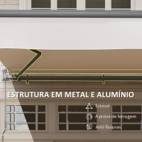 Outsunny Toldo Retrátil Manual para Jardim Ajustável com Manivela Proteção UV Estrutura de Metal e Alumínio 295x200 cm Creme(m-6)