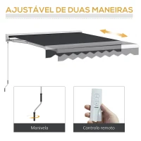 Outsunny Toldo Retrátil Elétrico ou Manual 250x200 cm Toldo Portátil para Varanda com Controlo Remoto Manivela Manual Cinzento Escuro(m-4)