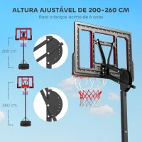 AIYAPLAY Tabela de Basquetebol para Crianças com Altura Ajustável de 200 a 260 cm com Saco de Pesos Vermelho e Preto(m-4)