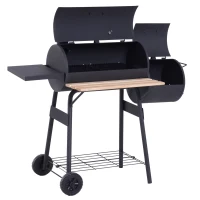 Outsunny Barbecue a Carvão 2 em 1 Defumador e Grelha Barbecue com Termómetro Rodas e Prateleiras 124x53x104cm Preto(m-11)
