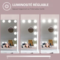 HOMCOM Miroir Hollywood avec LED 12 ampoules, luminosité réglable, rotation à 360°, grossissement 10X, touche tactile, blanc(m-7)