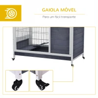 PawHut Coelheira de madeira gaiola para pequenos animais de estimação portátil com telhado de abertura rampa de bandeja removível para cobaias 90x53x59 cm cinza e branco(m-7)