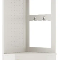 Armoire de salle de bain avec bande lumineuse, armoire d'angle avec espace de rangement, 45×45×166,6 cm, Blanc(m-6)