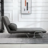 HOMCOM Sofá Cama de 2 Lugares Estofado em Camurça Sintética com Encosto Ajustável em 5 Níveis e 2 Almofadas 111x80x78 cm Cinzento(m-9)