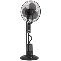 HOMCOM Ventoinha de Pé com Nebulizador 75 W Temporizador Depósito 3,2L Controlo Remoto 3 Velocidades 3 Hélices e Ecrã LED Ø44,5 cm Preto