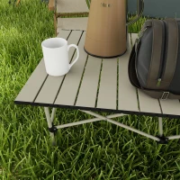 Outsunny Mesa de Campismo Dobrável de Metal com Tampo Enrolável e Bolsa de Transporte Mesa de Piquenique Portátil 95x55x50 cm Marrom Claro(m-7)