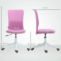 HOMCOM Cadeira de Escritório sem Apoio para os Braços Estofada em Linho Sintético com Altura Ajustável 53x43x85-93 cm Rosa(m-3)