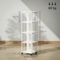 HOMCOM Libreria Moderna a 4 Ripiani in Metallo a Rete con Ruote, 35x35x129 cm, Bianco(m-3)