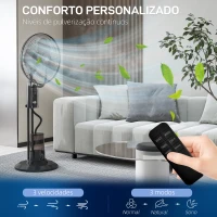 HOMCOM Ventoinha de Pé com Nebulizador 75 W Temporizador Depósito 3,2L Controlo Remoto 3 Velocidades 3 Hélices e Ecrã LED Ø44,5 cm Preto(m-5)