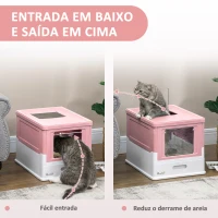 PawHut Caixa de Areia para Gatos Dobrável Caixa de Areia para Gatos Fechada com Bandeja Removível e Pá 47,5x35,5x36,7cm Rosa(m-5)