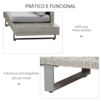 Outsunny Conjunto de Móveis de Vime 3 Peças Mesa de Centro Sofá Duplo e Sofá de 3 Lugares para Terraço Jardim Pátio Cinza(m-6)