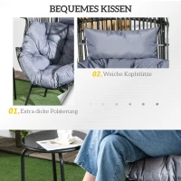 Outsunny Outdoor Rotan Tuinstoel, PE-Rotan, 89 cm x 75 cm x 143 cm, Grijs+Zwart(m-5)